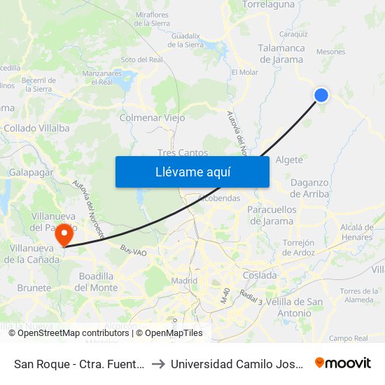 San Roque - Ctra. Fuentelsaz to Universidad Camilo José Cela map