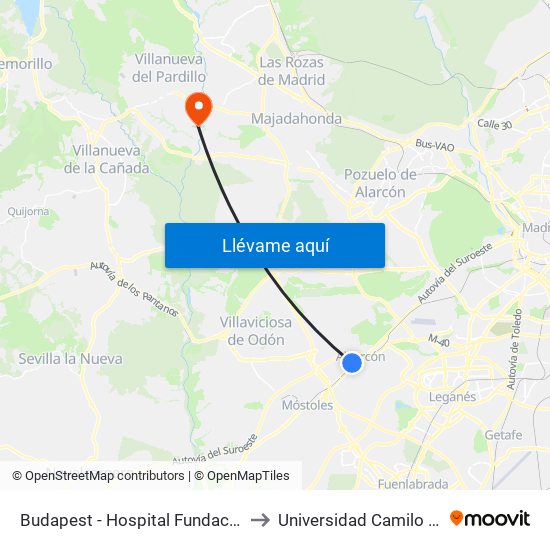 Budapest - Hospital Fundación Alcorcón to Universidad Camilo José Cela map