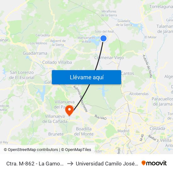 Ctra. M-862 - La Gamonosa to Universidad Camilo José Cela map