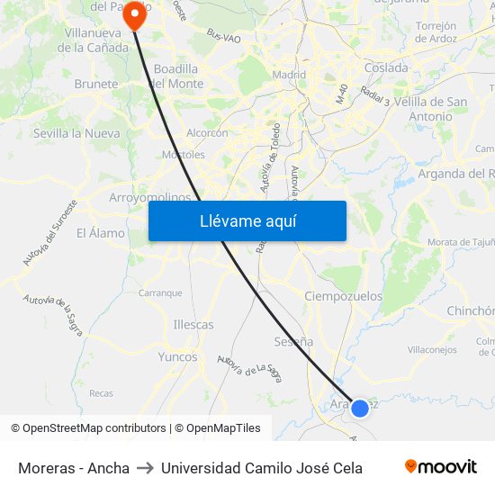 Moreras - Ancha to Universidad Camilo José Cela map