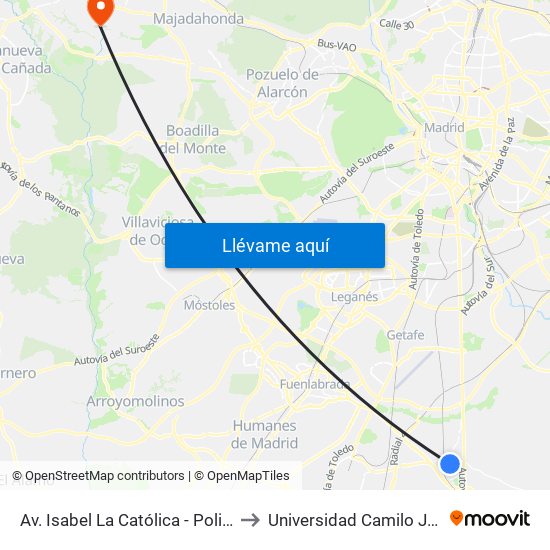 Av. Isabel La Católica - Polideportivo to Universidad Camilo José Cela map