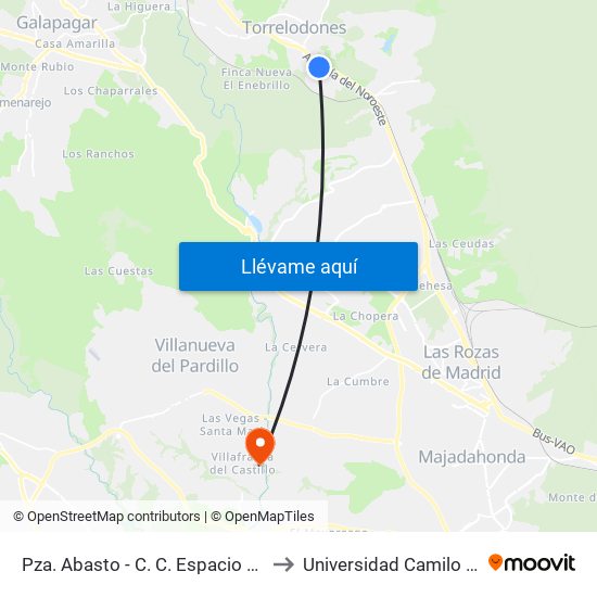 Pza. Abasto - C. C. Espacio Torrelodones to Universidad Camilo José Cela map