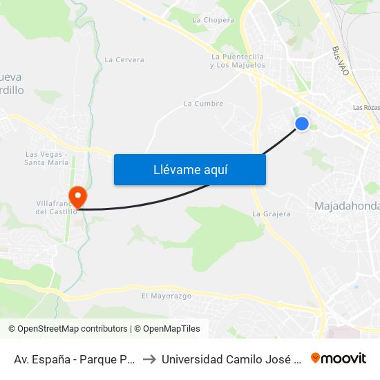 Av. España - Parque París to Universidad Camilo José Cela map
