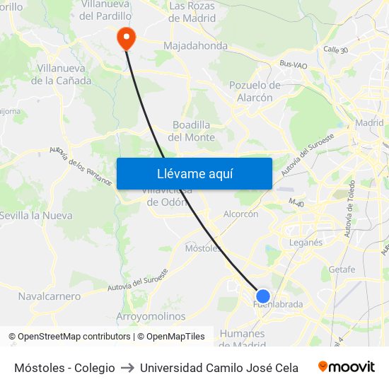 Móstoles - Colegio to Universidad Camilo José Cela map