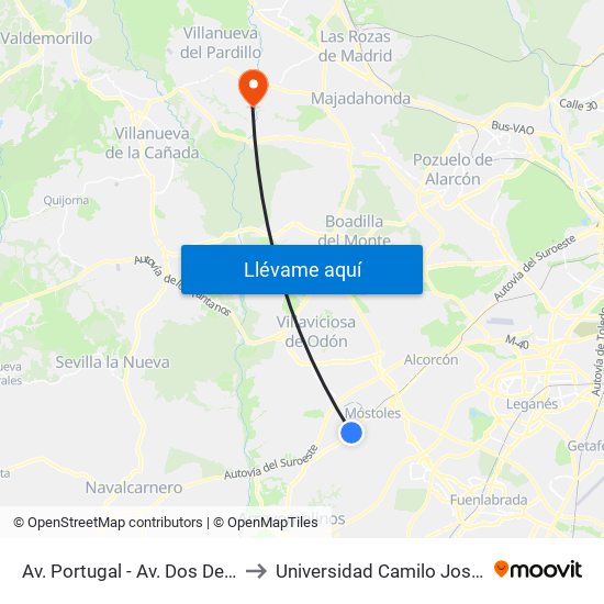 Av. Portugal - Av. Dos De Mayo to Universidad Camilo José Cela map