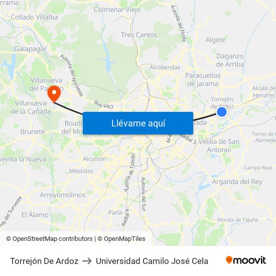 Torrejón De Ardoz to Universidad Camilo José Cela map