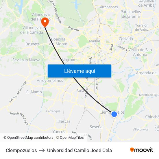 Ciempozuelos to Universidad Camilo José Cela map