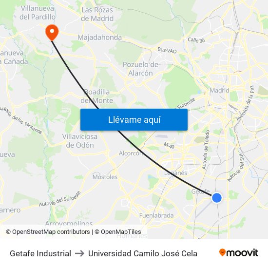 Getafe Industrial to Universidad Camilo José Cela map