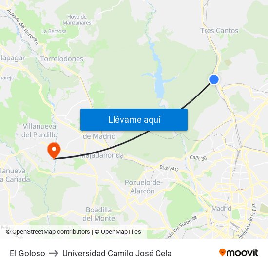 El Goloso to Universidad Camilo José Cela map
