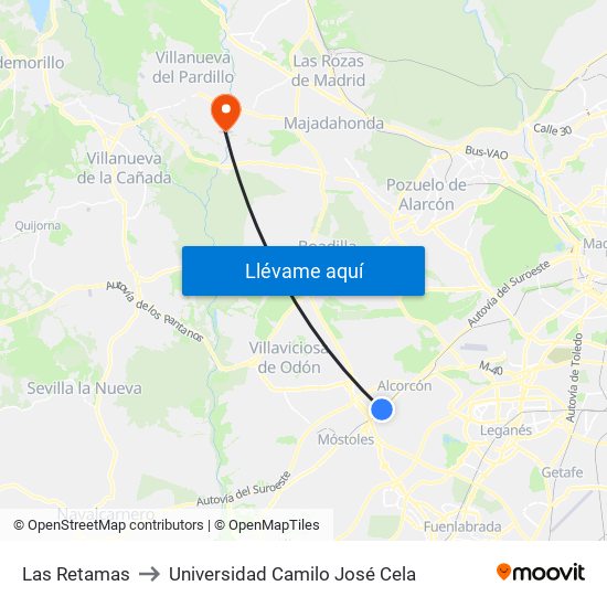 Las Retamas to Universidad Camilo José Cela map