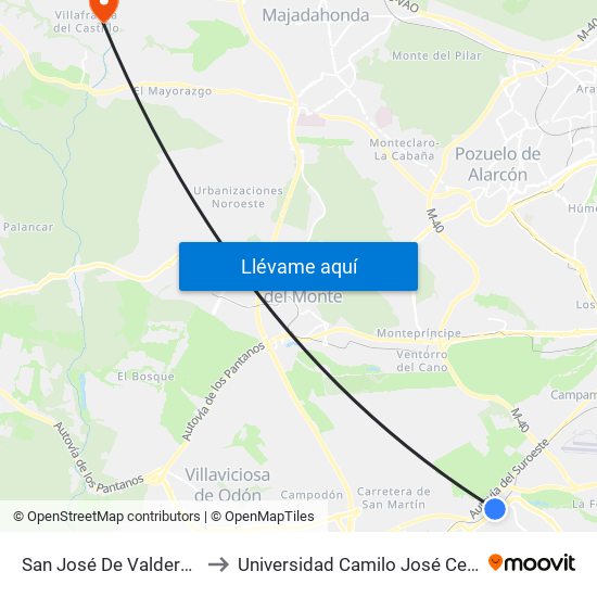 San José De Valderas to Universidad Camilo José Cela map