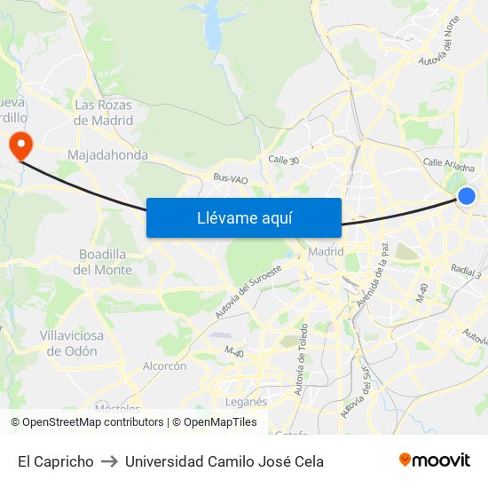 El Capricho to Universidad Camilo José Cela map