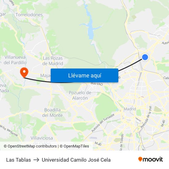 Las Tablas to Universidad Camilo José Cela map