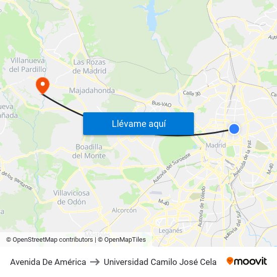 Avenida De América to Universidad Camilo José Cela map