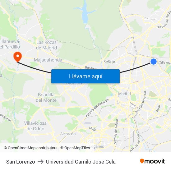 San Lorenzo to Universidad Camilo José Cela map