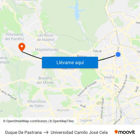 Duque De Pastrana to Universidad Camilo José Cela map