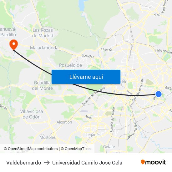 Valdebernardo to Universidad Camilo José Cela map