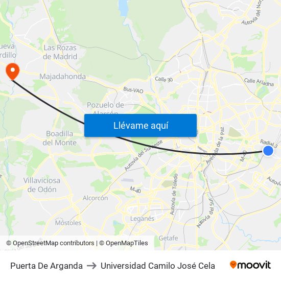 Puerta De Arganda to Universidad Camilo José Cela map