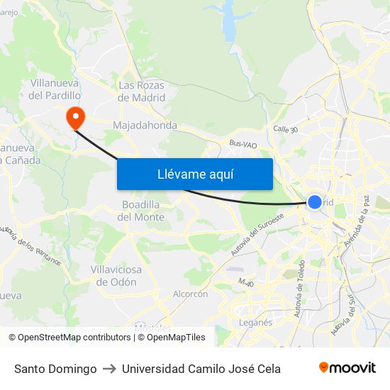 Santo Domingo to Universidad Camilo José Cela map