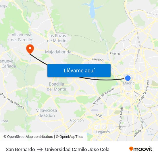 San Bernardo to Universidad Camilo José Cela map