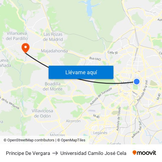 Príncipe De Vergara to Universidad Camilo José Cela map