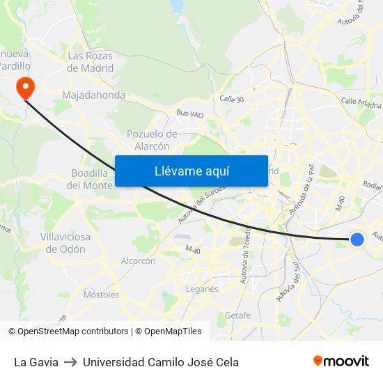 La Gavia to Universidad Camilo José Cela map