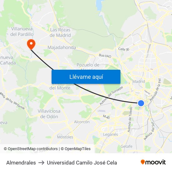 Almendrales to Universidad Camilo José Cela map