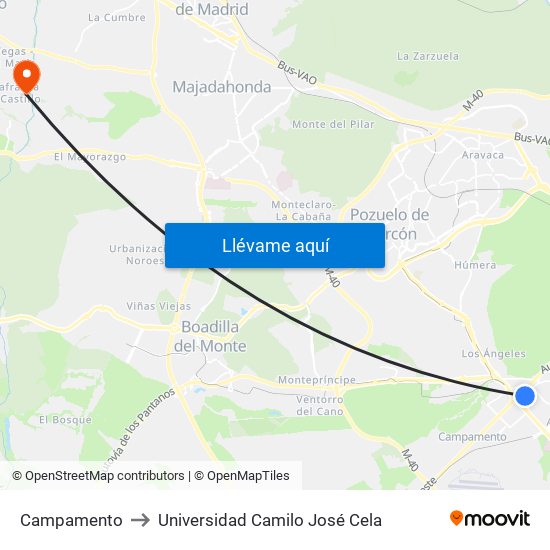 Campamento to Universidad Camilo José Cela map