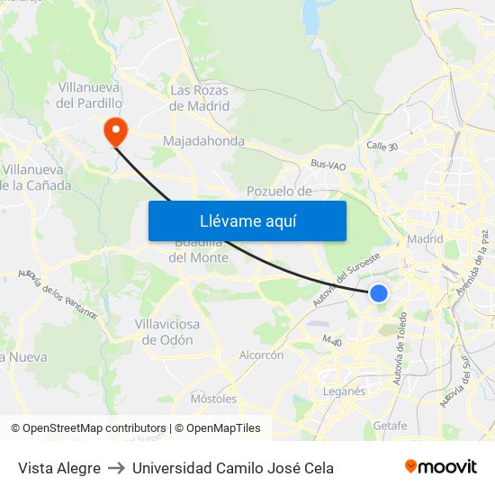 Vista Alegre to Universidad Camilo José Cela map
