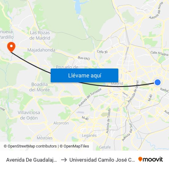 Avenida De Guadalajara to Universidad Camilo José Cela map