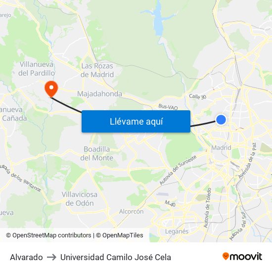 Alvarado to Universidad Camilo José Cela map