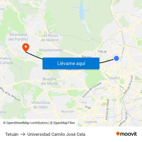 Tetuán to Universidad Camilo José Cela map
