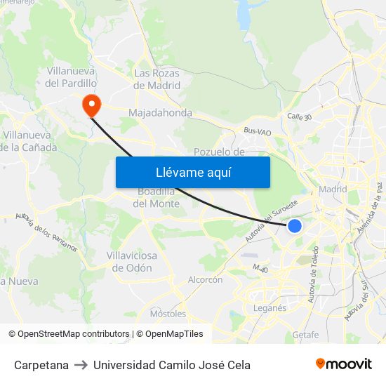 Carpetana to Universidad Camilo José Cela map