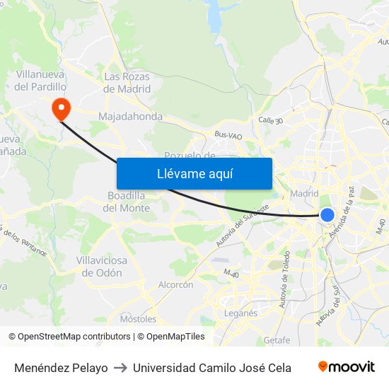 Menéndez Pelayo to Universidad Camilo José Cela map