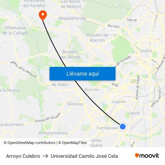 Arroyo Culebro to Universidad Camilo José Cela map