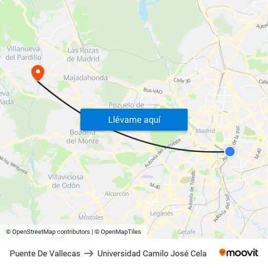 Puente De Vallecas to Universidad Camilo José Cela map