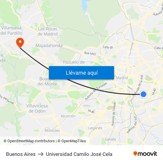 Buenos Aires to Universidad Camilo José Cela map