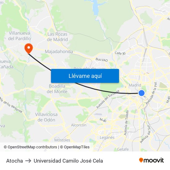 Atocha to Universidad Camilo José Cela map