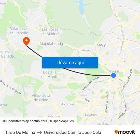 Tirso De Molina to Universidad Camilo José Cela map