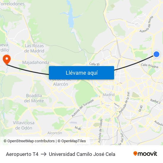 Aeropuerto T4 to Universidad Camilo José Cela map