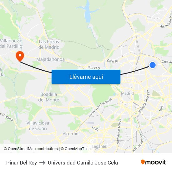 Pinar Del Rey to Universidad Camilo José Cela map