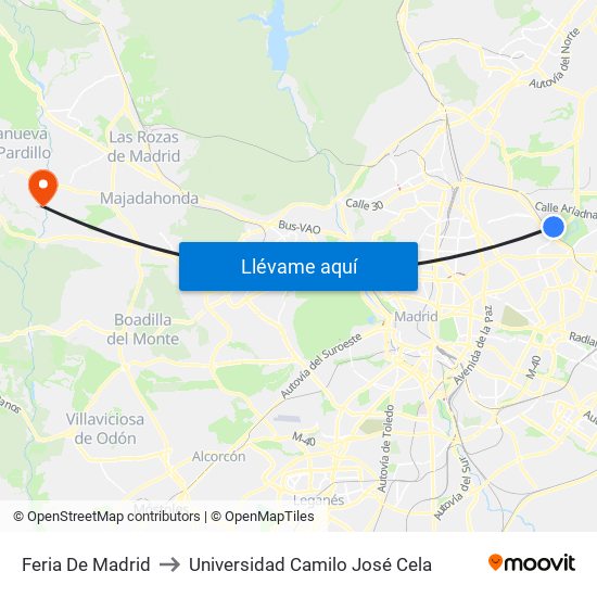 Feria De Madrid to Universidad Camilo José Cela map