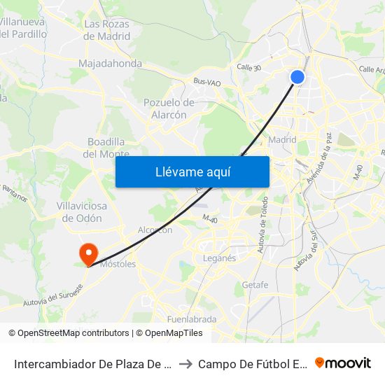 Intercambiador De Plaza De Castilla to Campo De Fútbol El Soto map