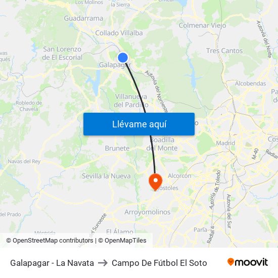 Galapagar - La Navata to Campo De Fútbol El Soto map