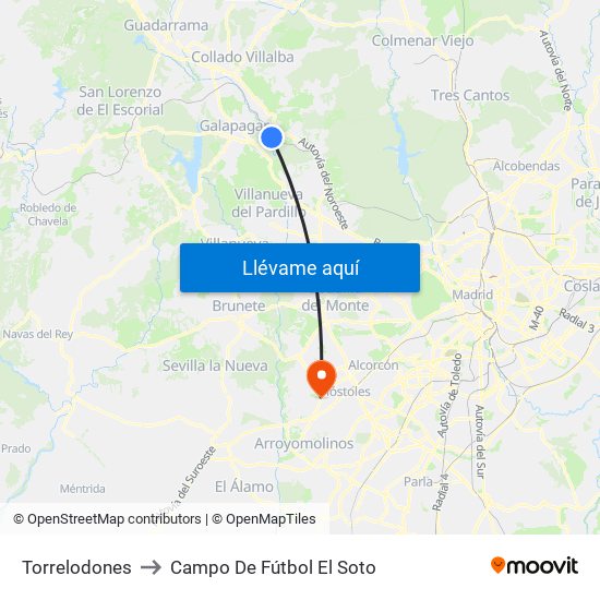 Torrelodones to Campo De Fútbol El Soto map