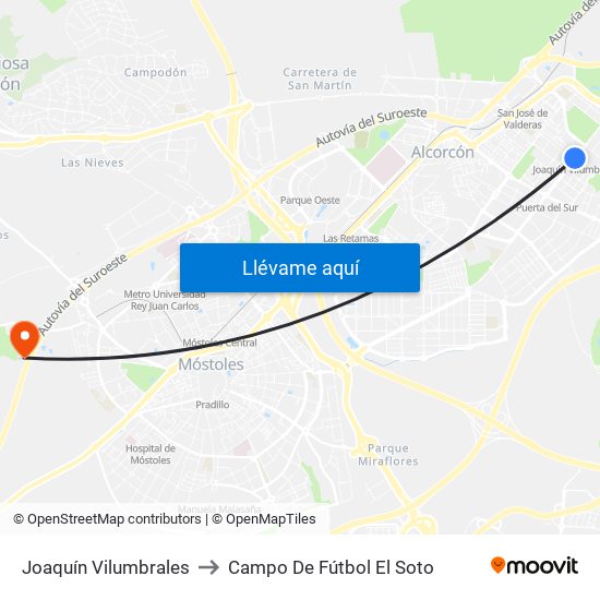 Joaquín Vilumbrales to Campo De Fútbol El Soto map