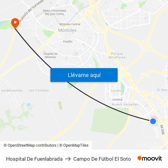 Hospital De Fuenlabrada to Campo De Fútbol El Soto map