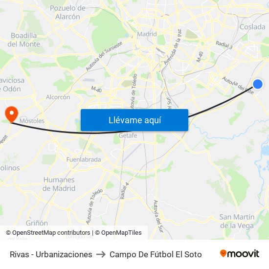 Rivas - Urbanizaciones to Campo De Fútbol El Soto map