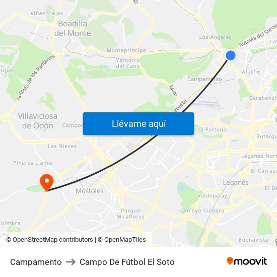Campamento to Campo De Fútbol El Soto map