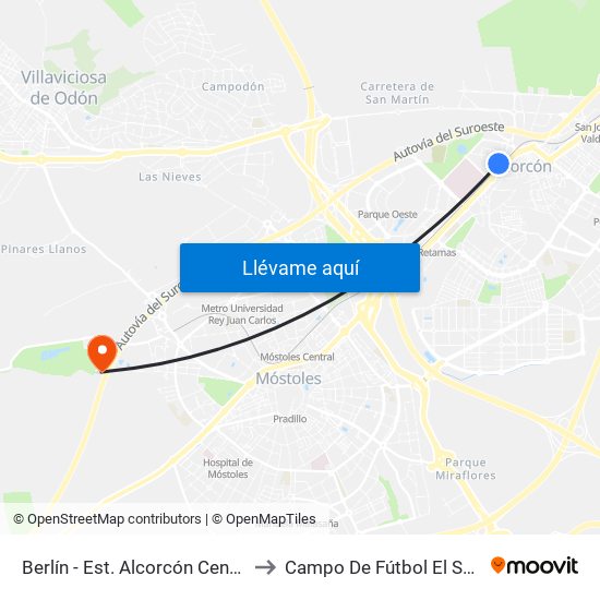 Berlín - Est. Alcorcón Central to Campo De Fútbol El Soto map